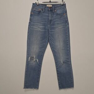 B#82 Madewell The High Rise Slim Crop‎ Boyjean Distressed Size 24 Blue Denim